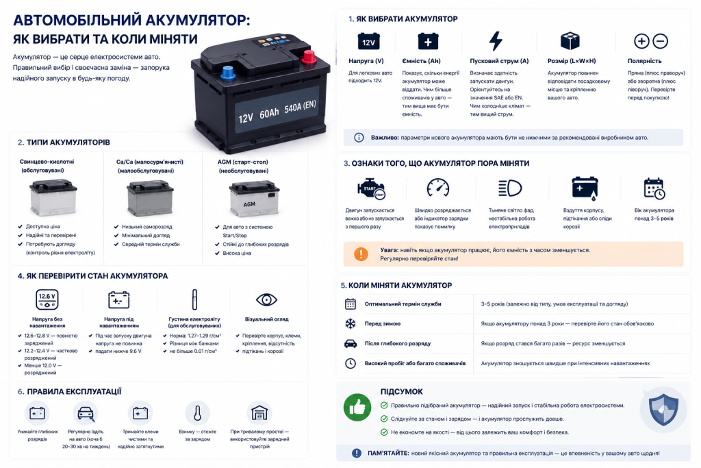 Інфографіка про вибір та заміну автомобільного акумулятора